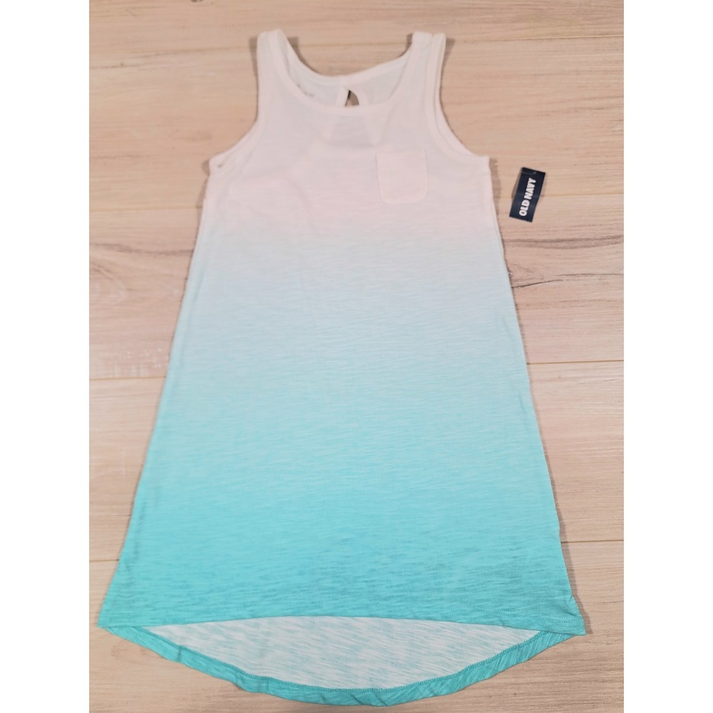 Old Navy Ombre Dip Dye Tank Dress White Blue High Low Girls size XS (5)